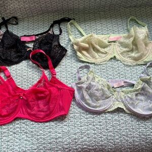 EUC lot of four (4) bras, size 36C, 36D and 38C. Very pretty!